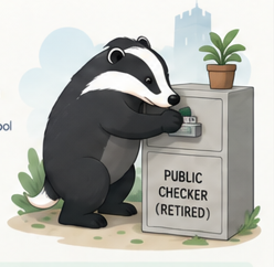 Forum Fortress badger closing the retired public checker filing cabinet.